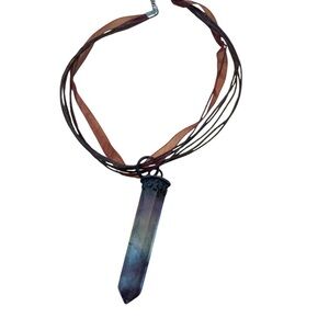 Oxidized sterling silver rainbow fluoride necklace on ribbon choker